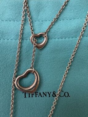 Tiffany & Co Elsa Peretti Open Heart Lariat Necklace Sterling Silver 16mm